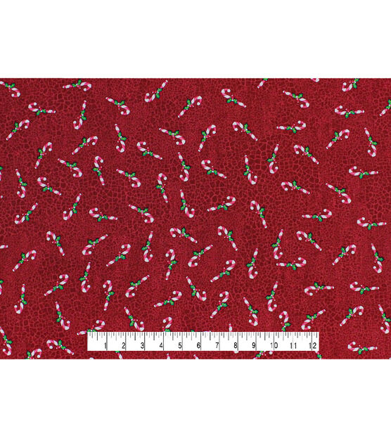 Candy Canes on Red Crackle Christmas Cotton Fabric, , hi-res, image 4
