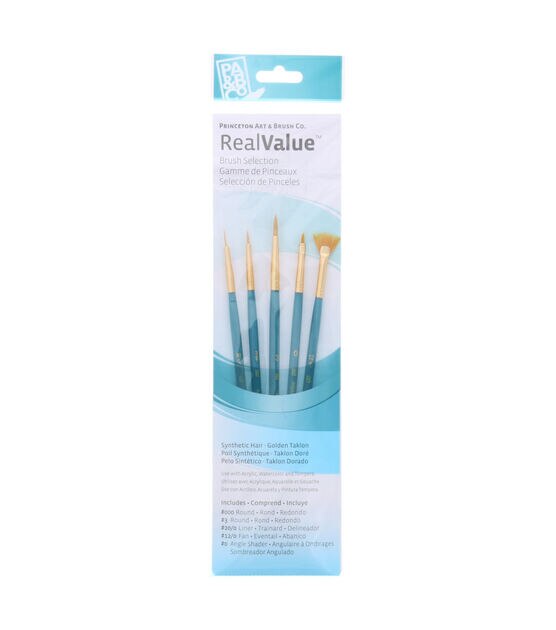 Brush Set Synthetic Gold Taklon Round 3/0,3,Liner 20/0,Fan 12/0,Ang 0