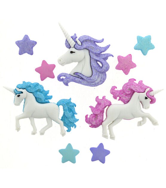 Dress It Up 9ct Plastic Little Girl Magical Unicorns Novelty Buttons