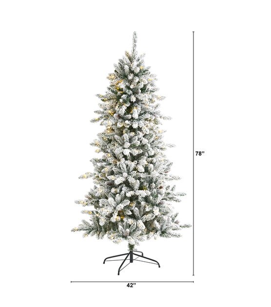 Nearly Natural 6.5' Clear Pre Lit Flocked Livingston Fir Christmas Tree, , hi-res, image 2