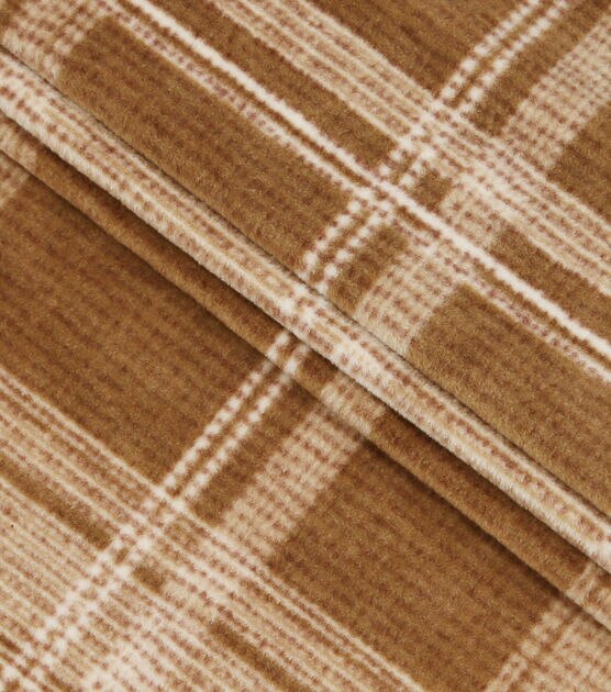 Brown Plaid Luxe Fleece Fabric, , hi-res, image 2