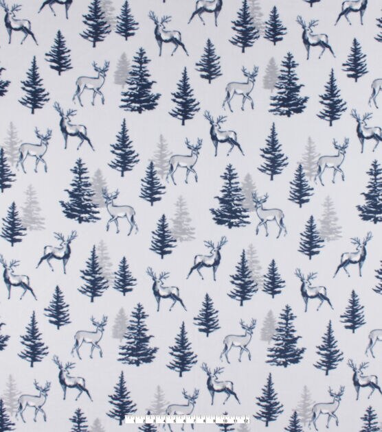 Blue Scenic Deer & Trees Anti Pill Fleece Fabric, , hi-res, image 4
