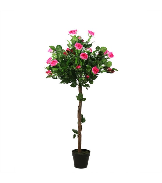 Northlight 47" Potted Green and Pink Artificial Rose Tree