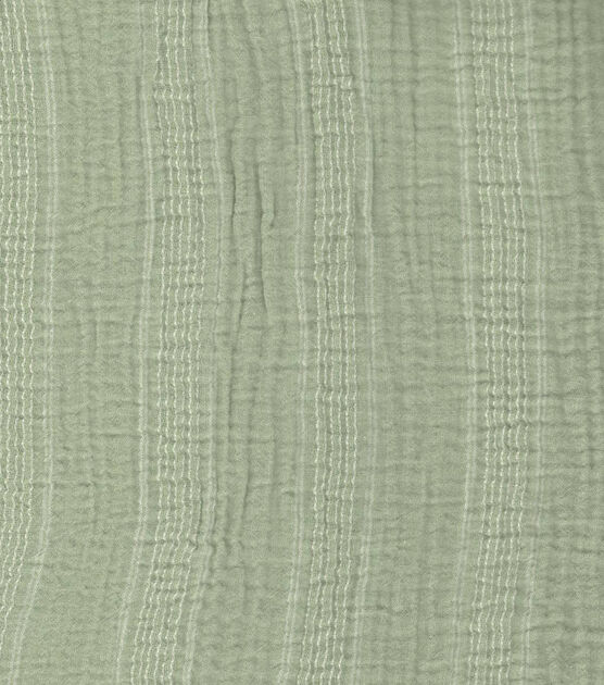 Sage Multi Stripe Cotton Bubble Gauze Fabric