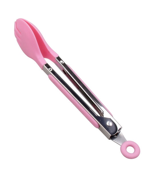 8" Pink Nylon Spoon Tongs With Stainless Steel Handle by STIR, , hi-res, image 5