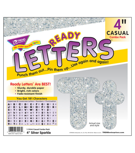 TREND 4" Silver Sparkle Uppercase & Lowercase Letters Combo Pack 216ct, , hi-res, image 3