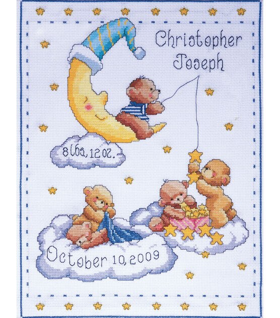 Tobin 11" x 14" Bears in Clouds Birth Record Counted Cross Stitch Kit