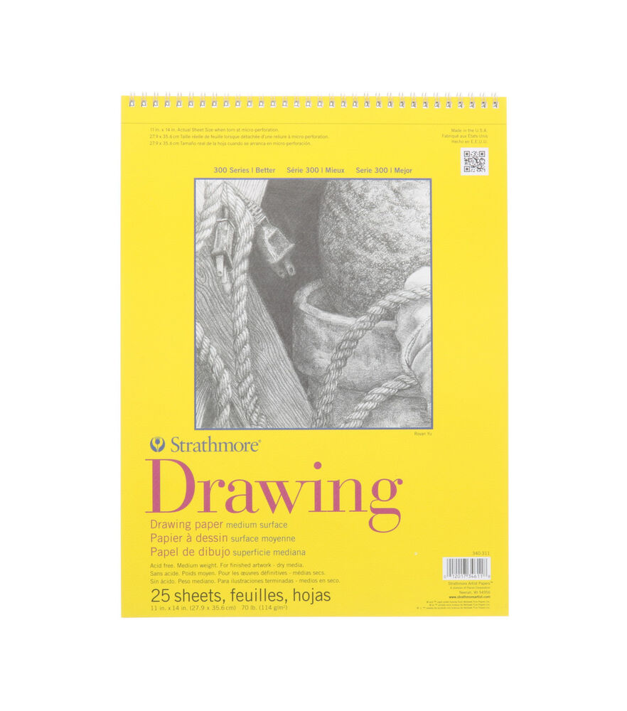 Strathmore Drawing Paper Pad, 300 Series, 25 Sheets, 11 inch x 14 inch, Spiral Bound