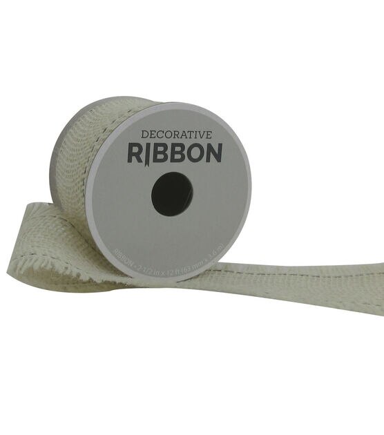 Decorative Ribbon 2.5" Brush Burlap Ribbon Ivory