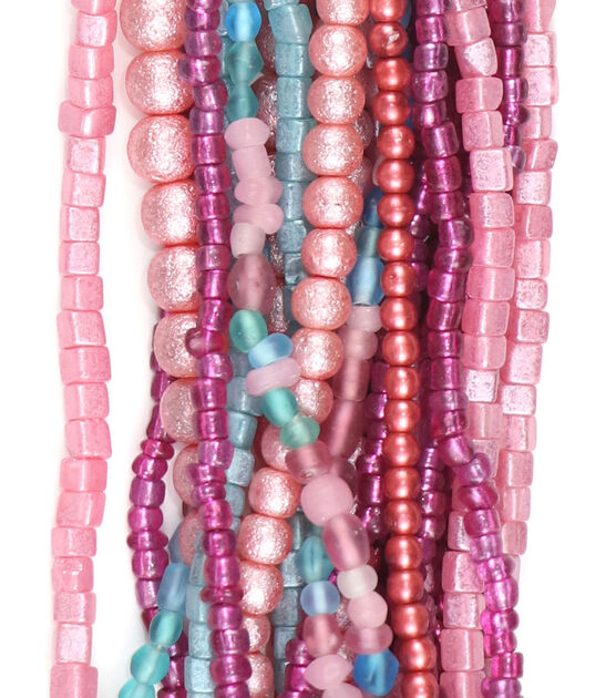 Pink Glass Multi Strand Seed Strung Beads by hildie & jo, , hi-res, image 2