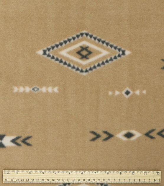 Aztec Geometrics on Tan Anti Pill Fleece Fabric, , hi-res, image 3