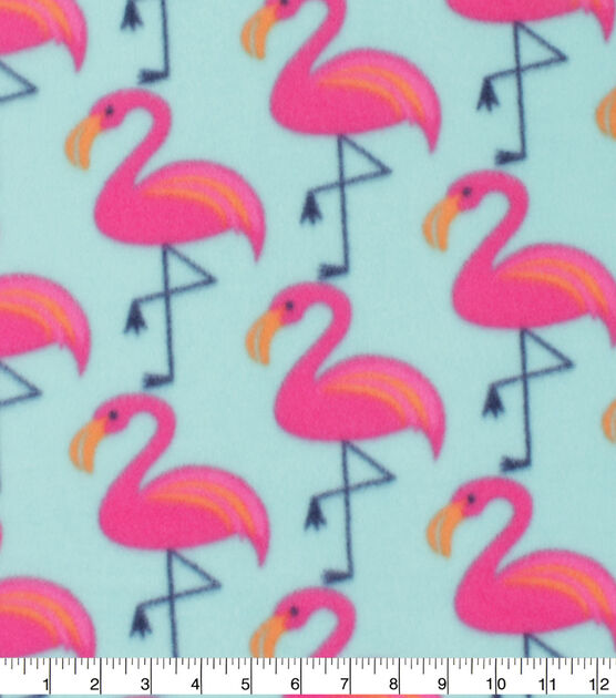 Blizzard Fleece Fabric Flamingos on Aqua
