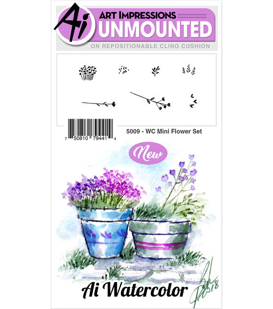 Art Impressions 7 pk Cling Rubber Stamps Watercolor Mini Flower Set, , hi-res, image 2