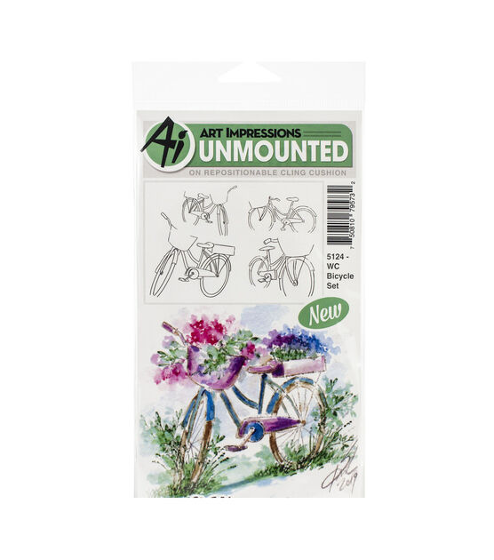 Art Impressions Watercolor Cling Rubber Stamps Bicycle, , hi-res, image 2