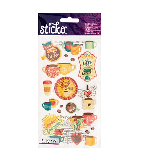 Sticko Dimensional Stickers Coffee Lattes, , hi-res, image 1