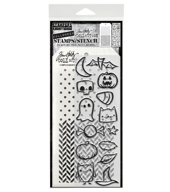 Tim Holtz 11 x 4.5 Halloween Tiny Frights Stencils & Stamps