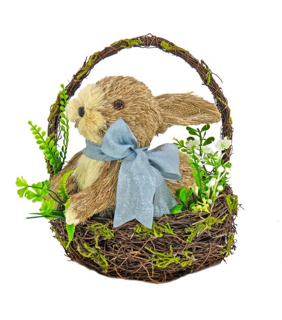 National Tree 10" Blue Bow Bunny in Basket