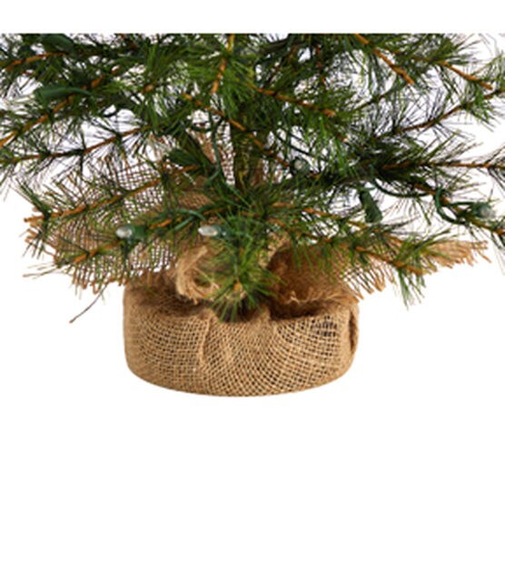 Nearly Natural 3' Clear Pre Lit Green Pine Christmas Tree in Burlap Base, , hi-res, image 5