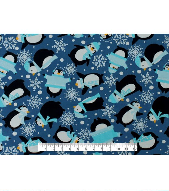 Penguins & Snowflakes on Blue Super Snuggle Christmas Flannel Fabric, , hi-res, image 4