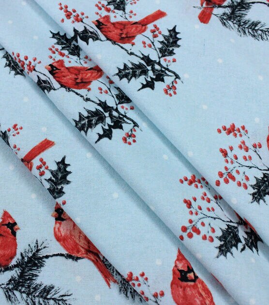 Cardinals on Blue Super Snuggle Flannel Fabric, , hi-res, image 2