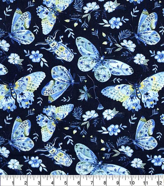 Floral & Butterflies on Navy Quilt Cotton Fabric by Keepsake Calico, , hi-res, image 2