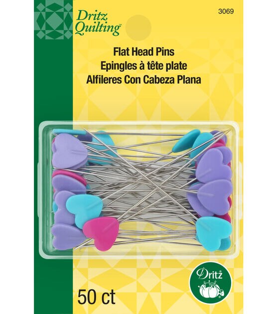 Dritz 2" Flat Heart Head Pins, 50 pc, Assorted