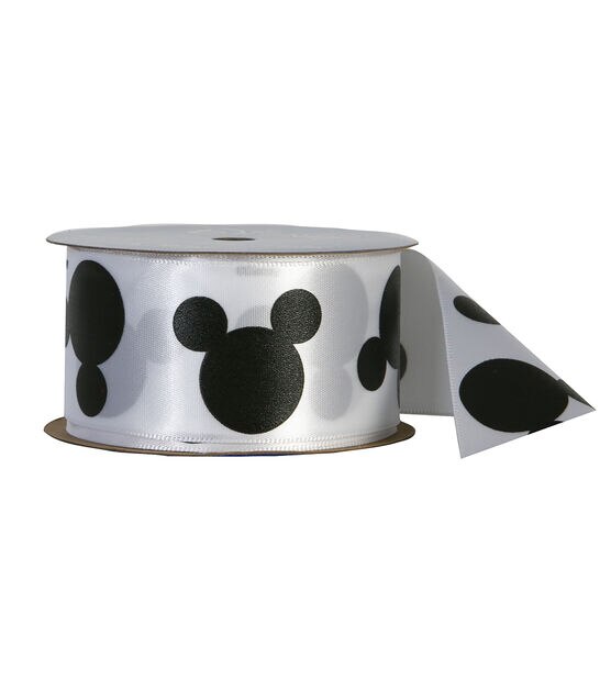 Offray 1.5"x9' Mickey Character Single Faced Satin Ribbon Black and White