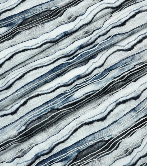 Blue Stacked Linear Layers Premium Metallic Cotton Fabric, , hi-res, image 3