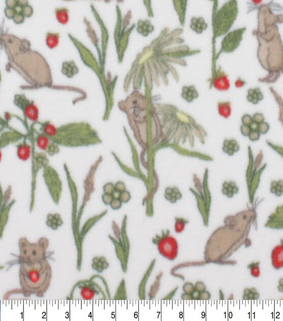 Mice & Strawberry Plants Anti Pill Fleece Fabric