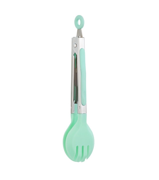 8" Mint Nylon Spoon Tongs With Stainless Steel Handle by STIR, , hi-res, image 2