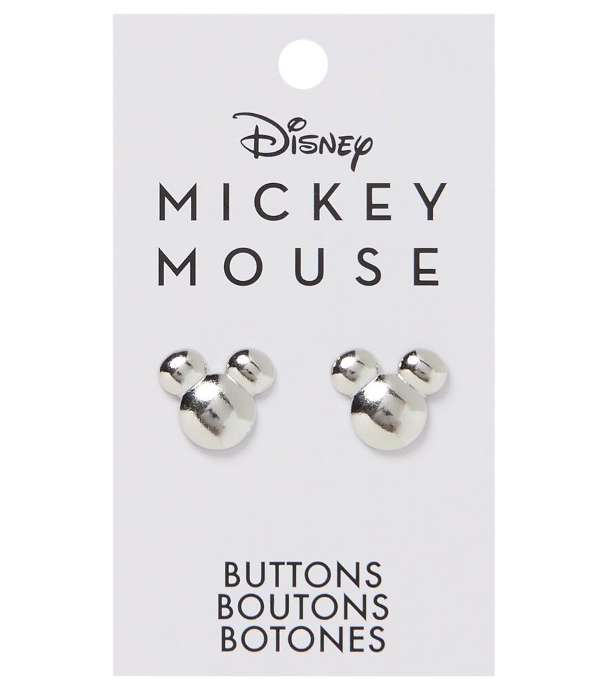 Disney 9/16" Metal Mickey Mouse Shank Buttons 2pk, Silver, swatch