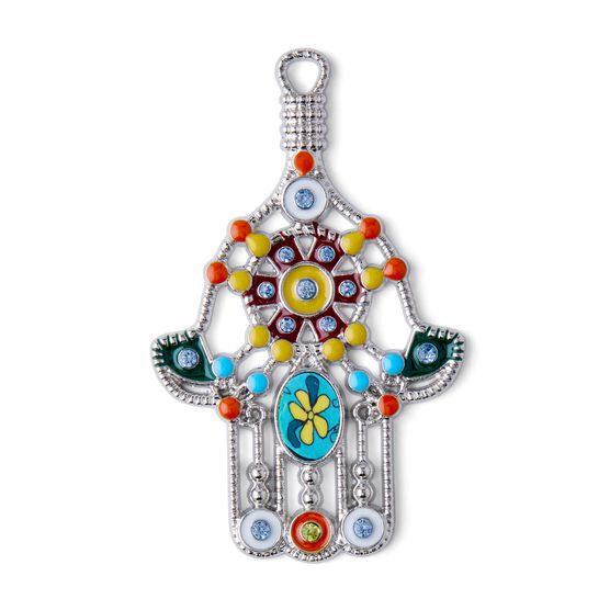 37mm x 58mm Silver Hamsa Hand With Enamel Pendant by hildie & jo, , hi-res, image 2