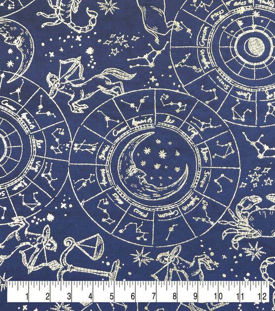 Metallic Astrology on Navy Pure Plush Fleece Fabric