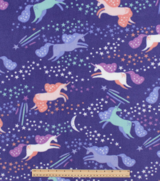 Unicorns in Sky on Purple Anti Pill Fleece Fabric, , hi-res, image 2