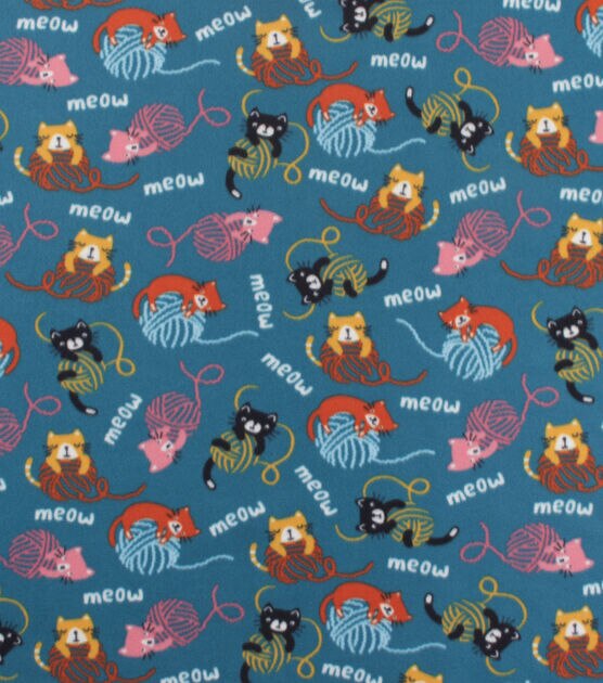 Blizzard Fleece Fabric Yarn Ball Cat Teal, , hi-res, image 2