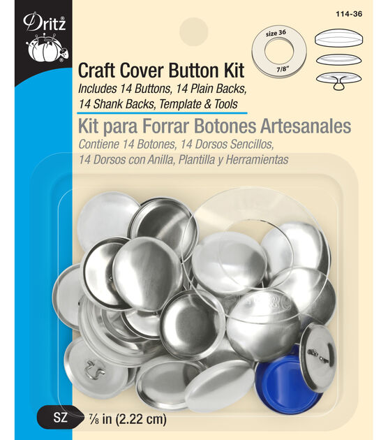 Dritz 7/8" Craft Cover Button Kit, 14 Sets, Nickel