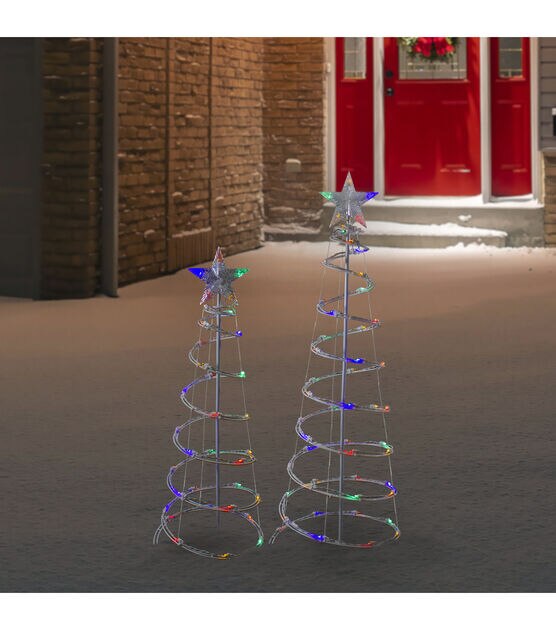Northlight 2ct LED Multi-Color Outdoor Spiral Christmas Cone Trees 3'-4', , hi-res, image 2