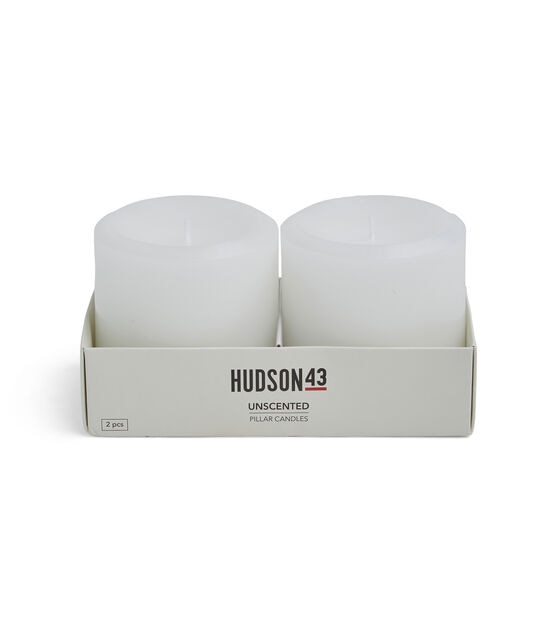 3" x 3" White Unscented Pillar Candles 2pk by Hudson 43, , hi-res, image 2