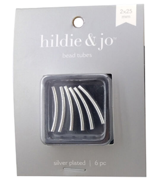 25mm x 2mm Sterling Silver Plated Curved Tube Beads 6pc by hildie & jo