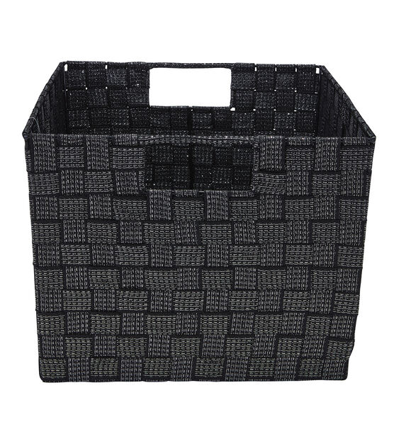 Simplify 14" x 10" Black Lurex Striped Woven Storage Bin With Handles, , hi-res, image 3