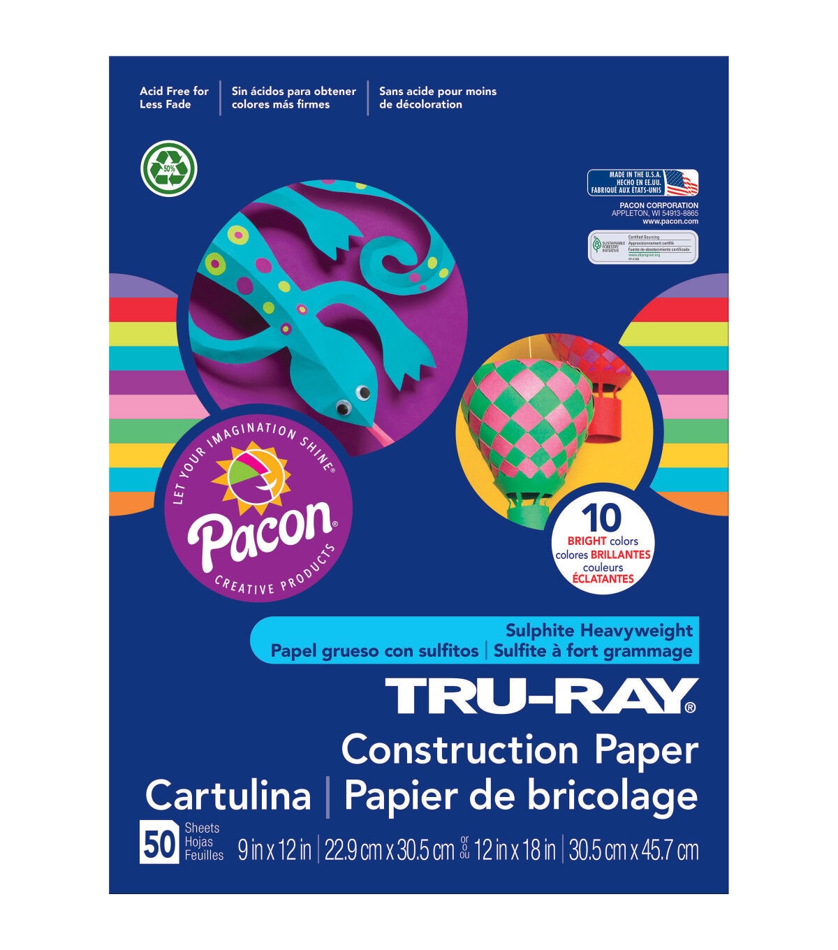 Pacon Tru-Ray Construction Paper, 76 lbs., 12 x 18, Orange, 50