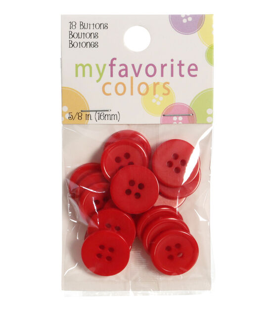 My Favorite Colors 5/8" Red Round 4 Hole Buttons 18pk