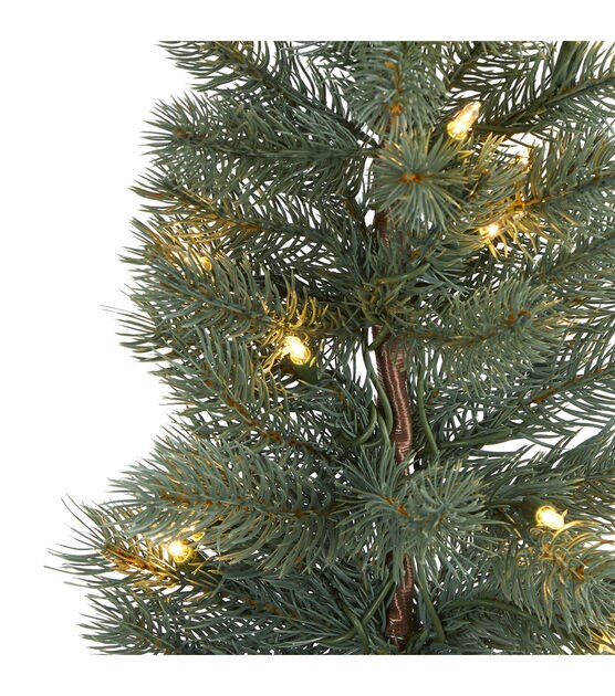 Nearly Natural 4' Pre Lit Green Pine Christmas Tree With Burlap Base, , hi-res, image 3