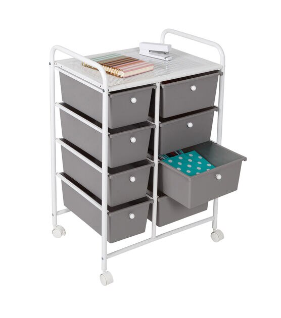 Honey Can Do 21.5" x 30.5" White & Gray Plastic 8 Drawer Storage Cart