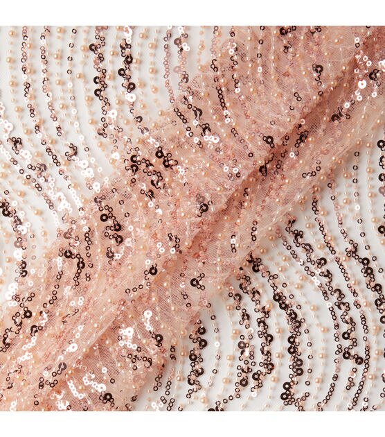 Badgley Mischka Blush Beaded Sequin Mesh Fabric, , hi-res, image 4