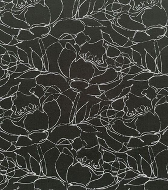 Black & White Sketched Floral Jersey Knit Fabric, , hi-res, image 1