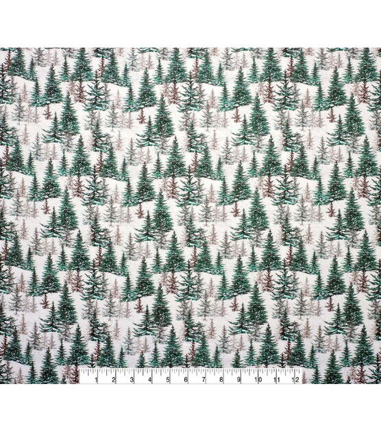 Evergreens on White Super Snuggle Christmas Flannel Fabric, , hi-res, image 2