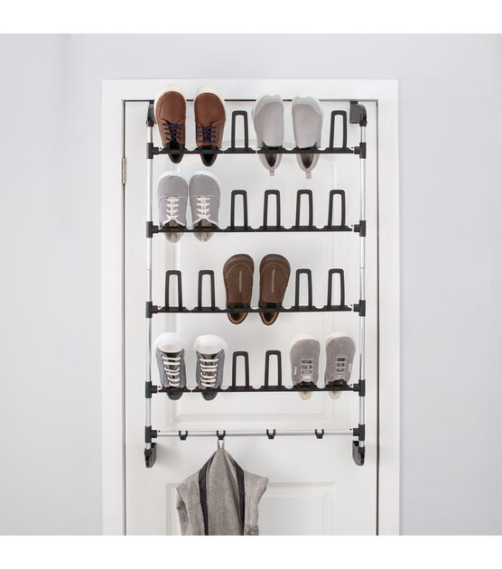 Organize It All 27" Black 12 Pair Over the Door Shoe Rack With Hooks, , hi-res, image 3