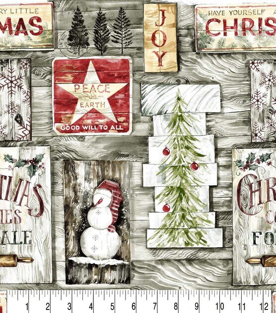 Art on Wood Christmas Cotton Fabric