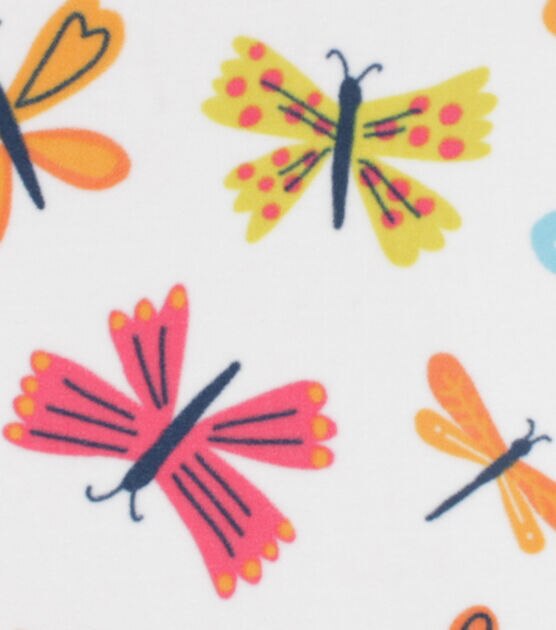 Yellow & Orange Insects on White Anti Pill Fleece Fabric, , hi-res, image 1